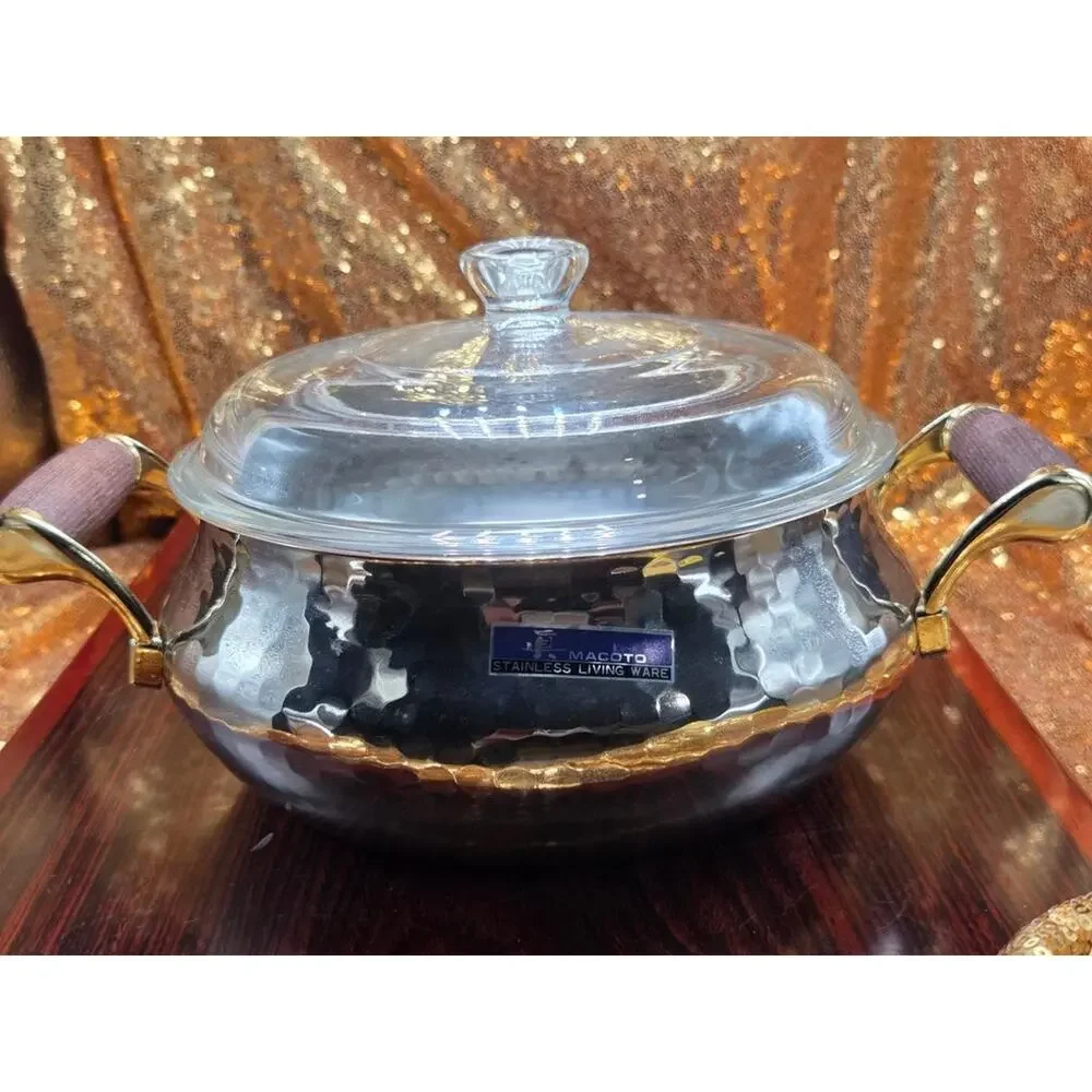Vintage Macoto Stainless Steel Casserole Dish with Glass Lid